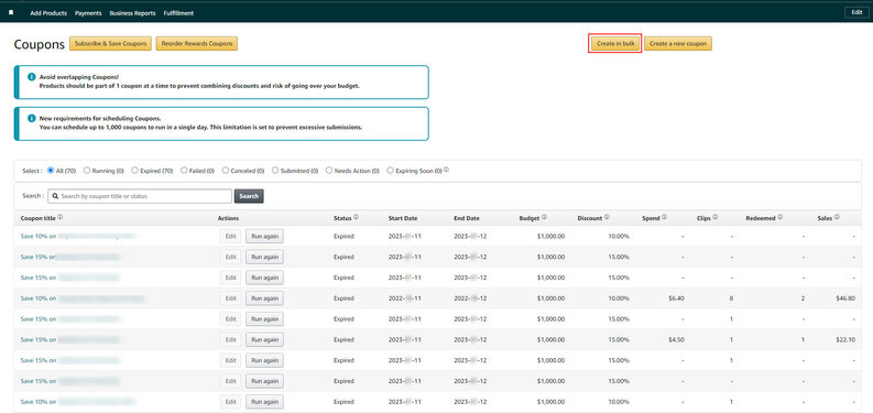 Amazon Seller Central - Create in bulk