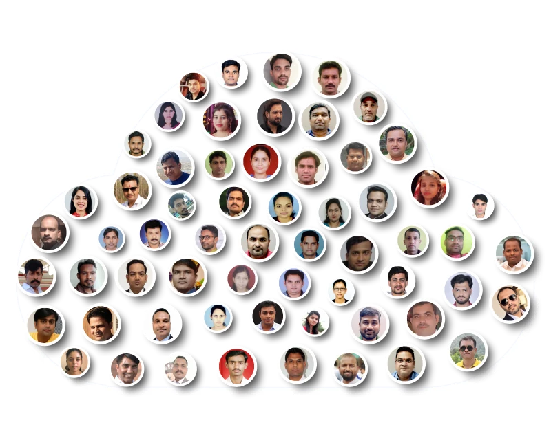 The StaffCloud cloud logo made up of portrait photographs of the employees who have been with the company ten years or more